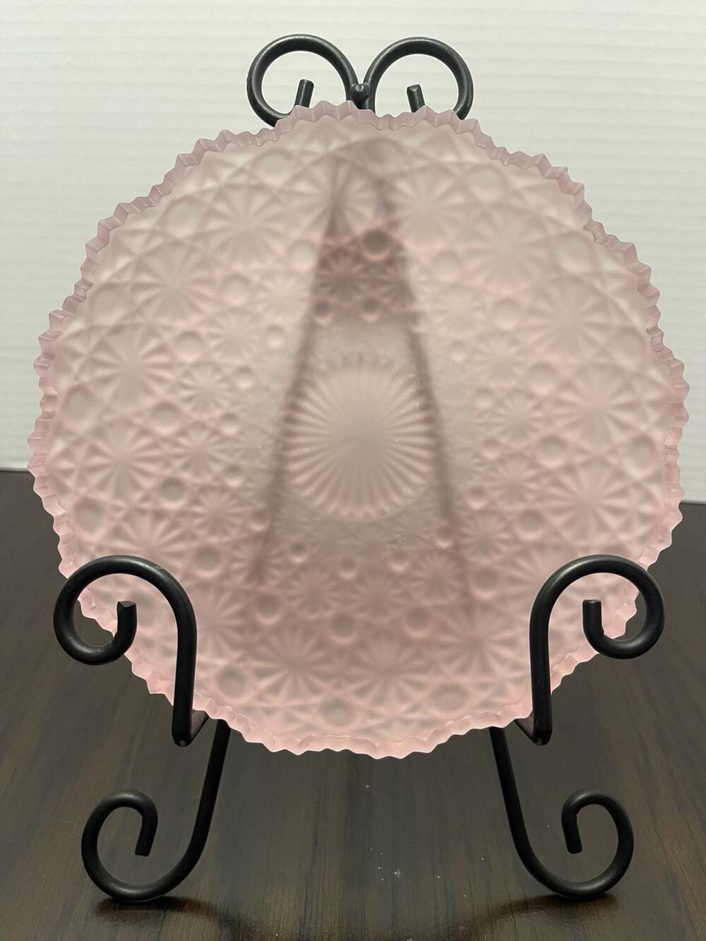 Vintage satin pink depression glass plate in the Miss America (Diamond) pattern